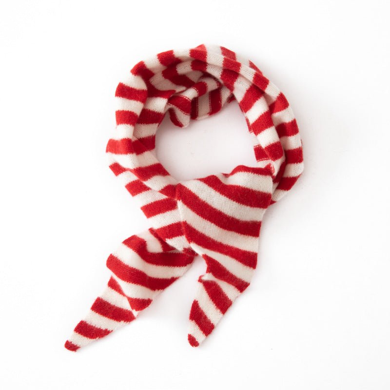 Striped Cashmere Triangle Scarf Pure Cashmere Neck Scarf Cashmere Bandana Red M
