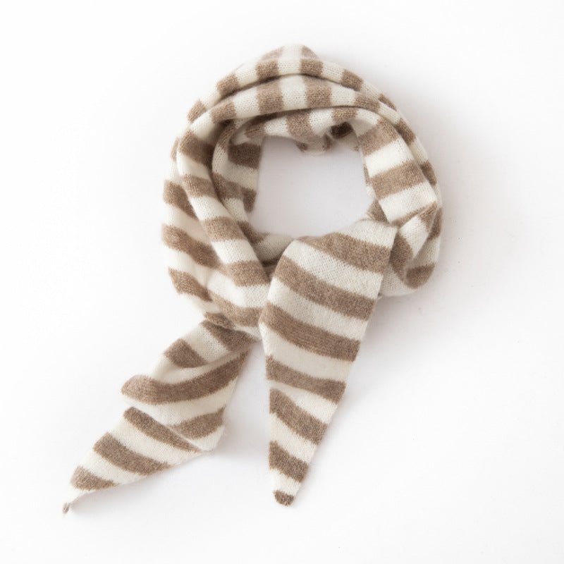 Striped Cashmere Triangle Scarf Pure Cashmere Neck Scarf Cashmere Bandana Taupe M