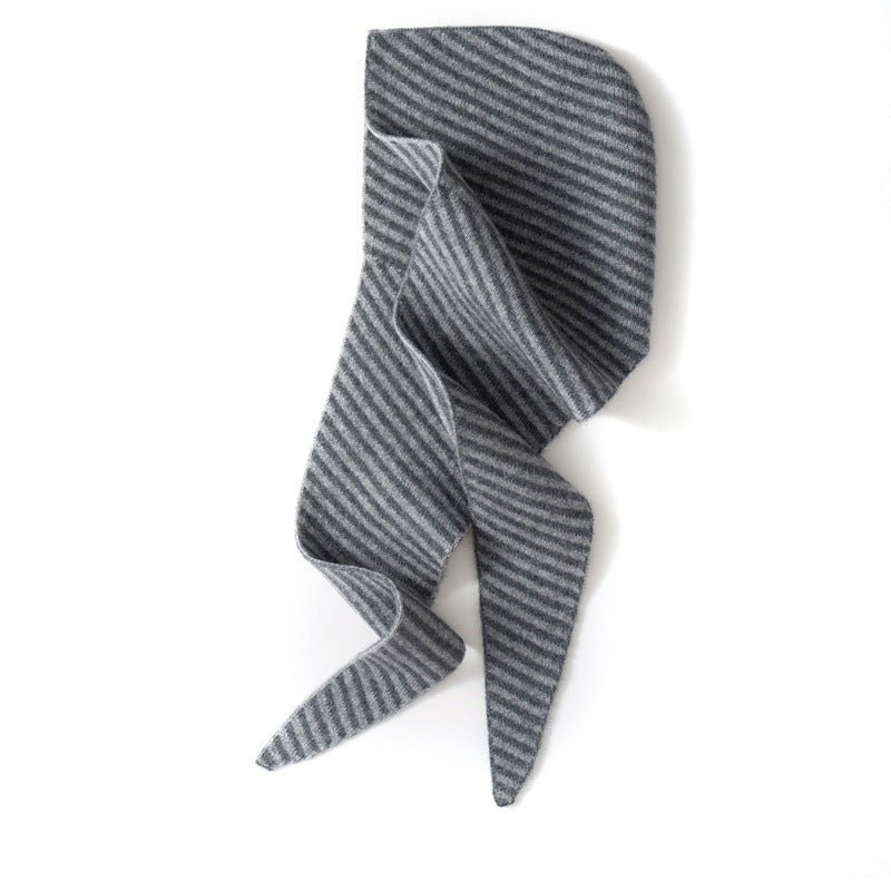 Striped Pure Cashmere Neck Scarf Cashmere Hoodie Wrap Cashmere Balaclava Grey M