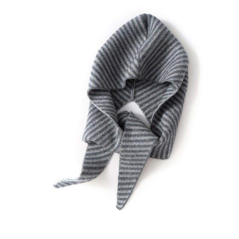 Striped Pure Cashmere Neck Scarf Cashmere Hoodie Wrap Cashmere Balaclava Grey M