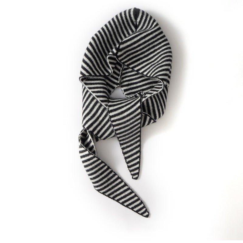 Striped Pure Cashmere Neck Scarf Cashmere Hoodie Wrap Cashmere Balaclava Black M