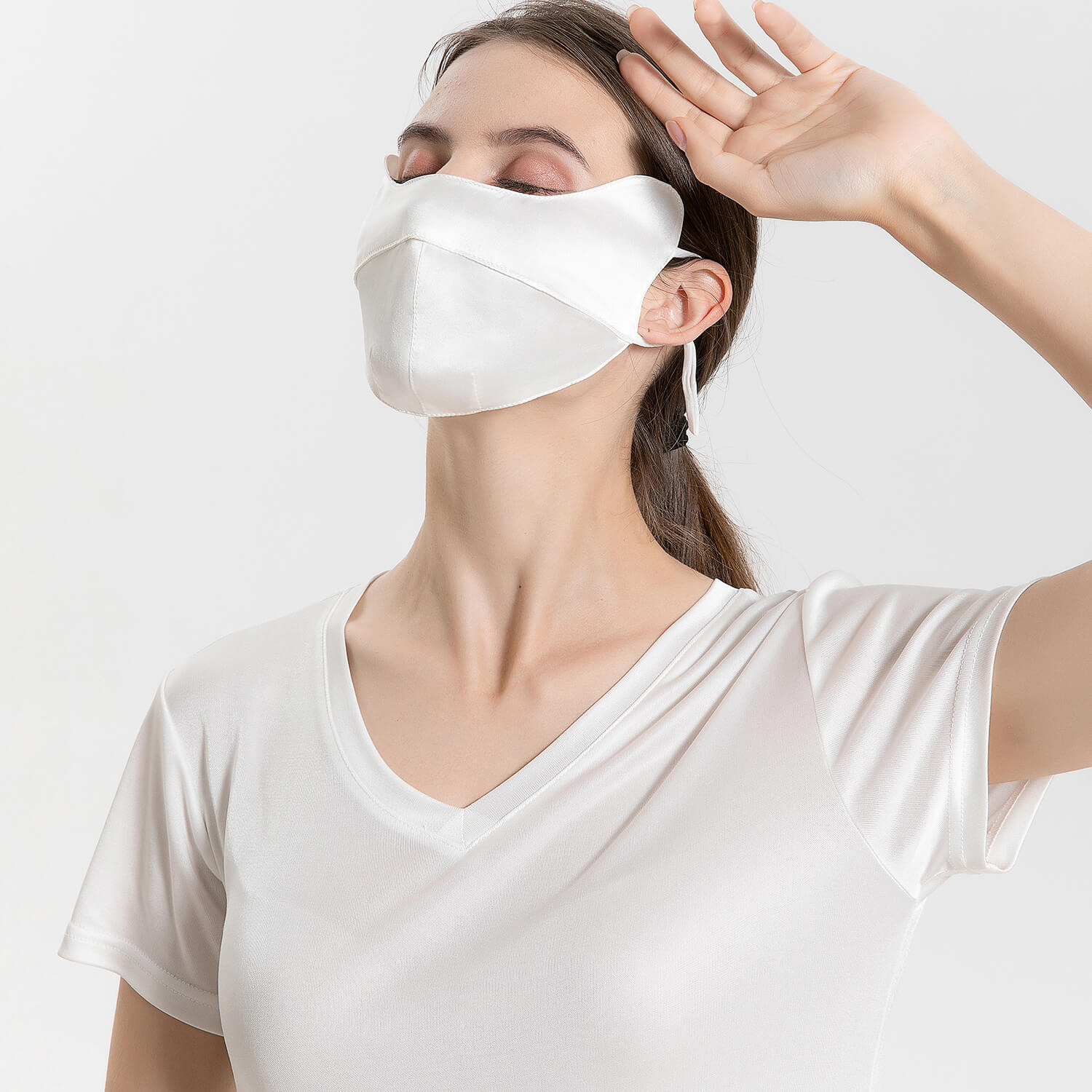 Summer Mulberry Silk Face Masks Anti - UV Canthus Protection Ivory M