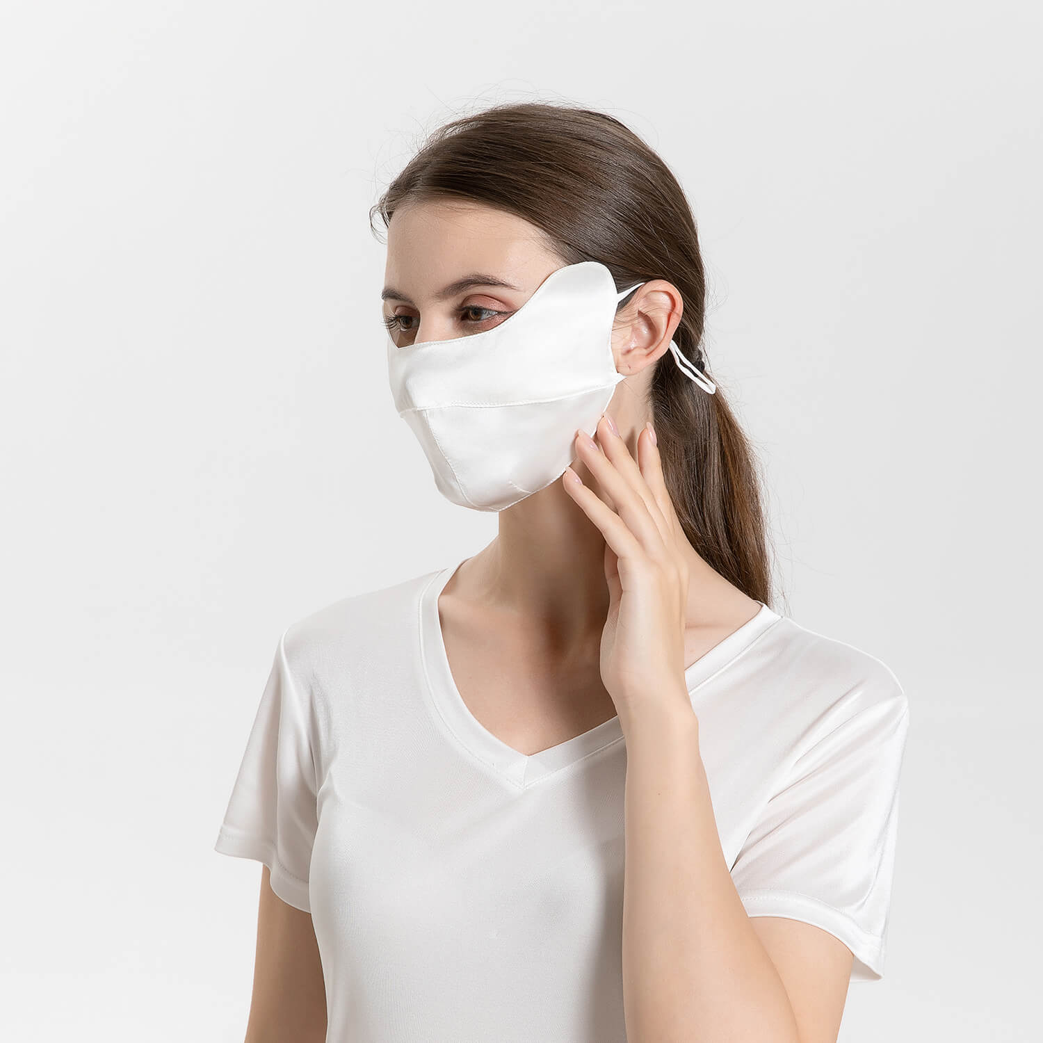 Summer Mulberry Silk Face Masks Anti - UV Canthus Protection Ivory M
