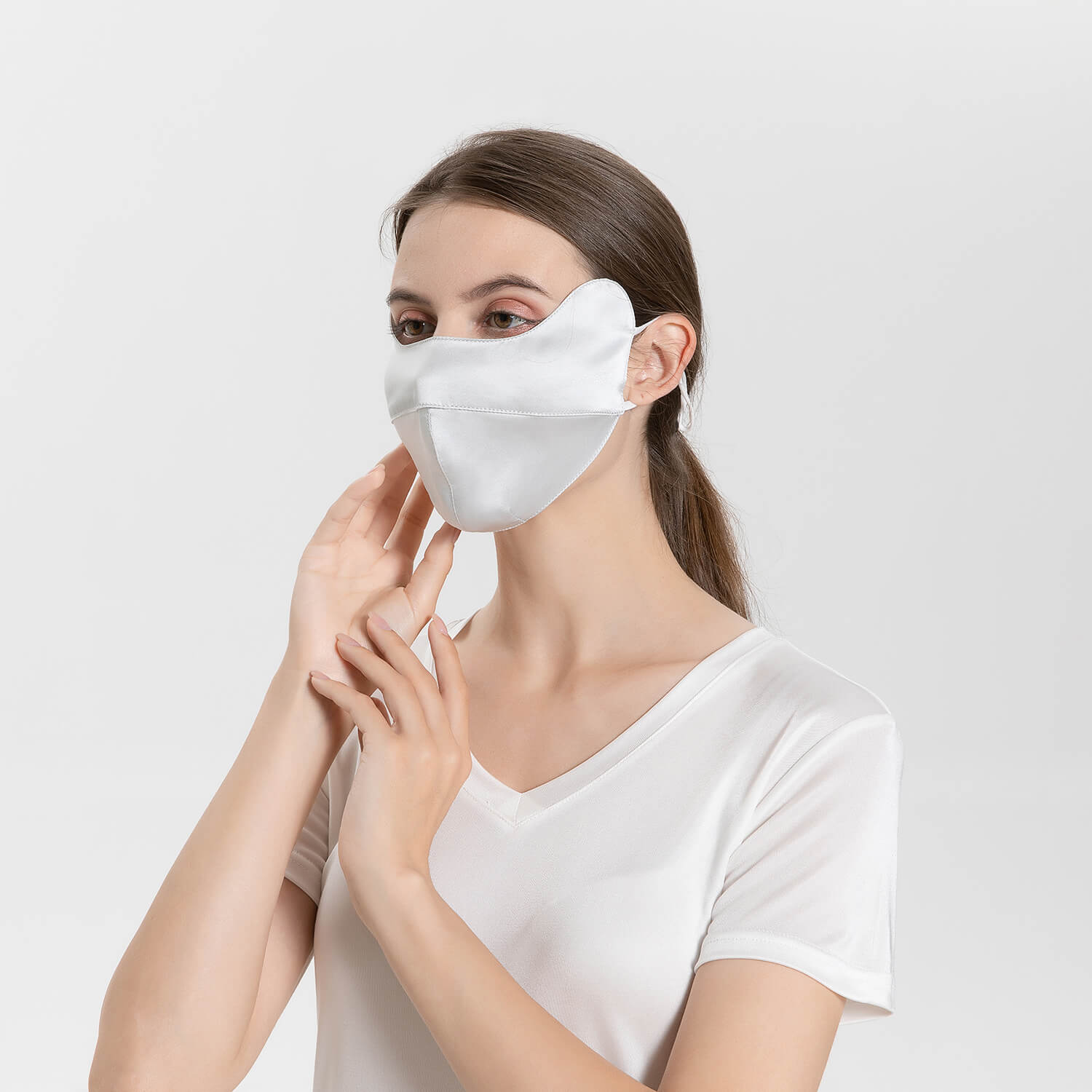 Summer Mulberry Silk Face Masks Anti - UV Canthus Protection Silver Gray M