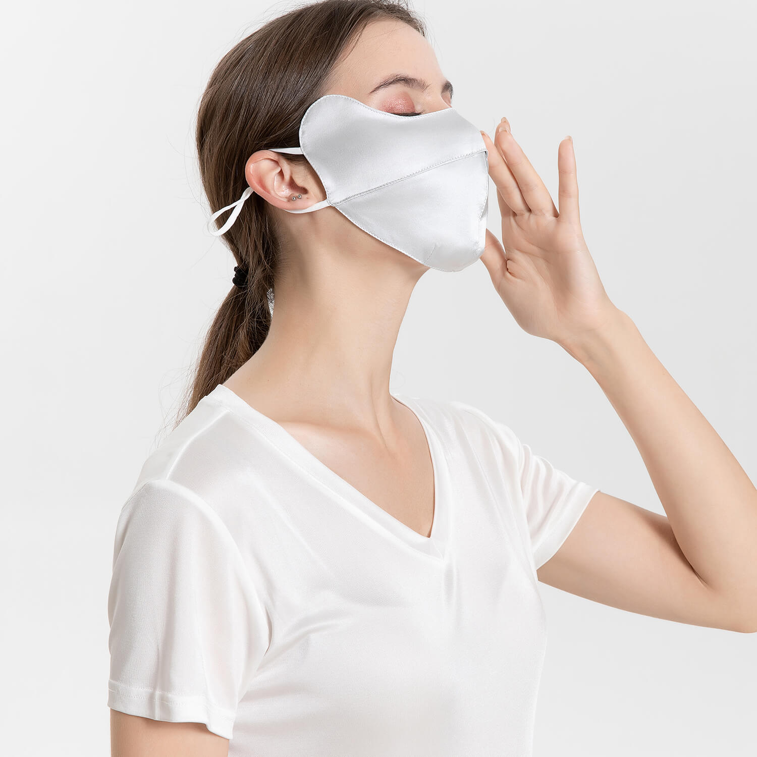 Summer Mulberry Silk Face Masks Anti - UV Canthus Protection Silver Gray M