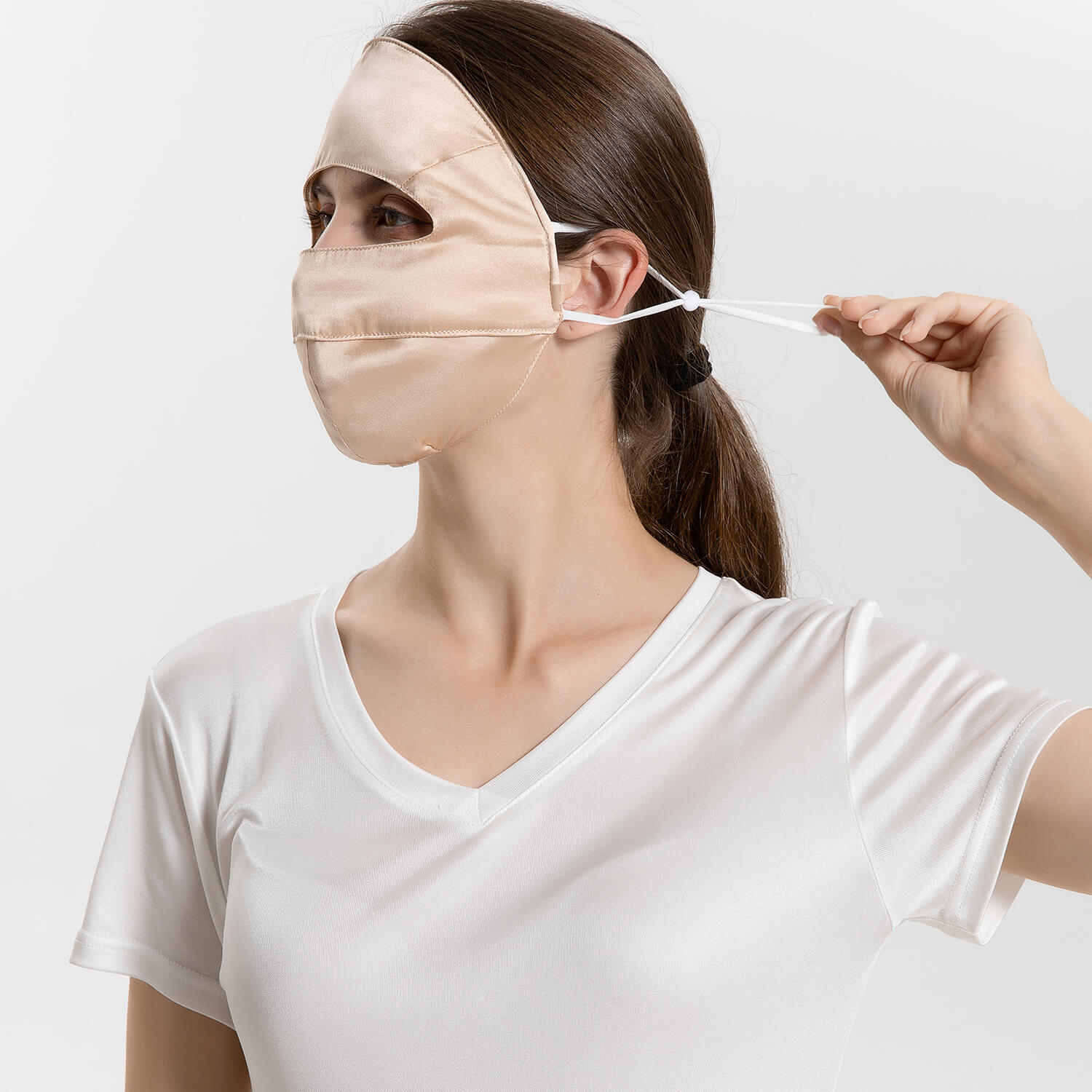 Summer Silk Full Face Masks Silk Beauty Mask Ivory M