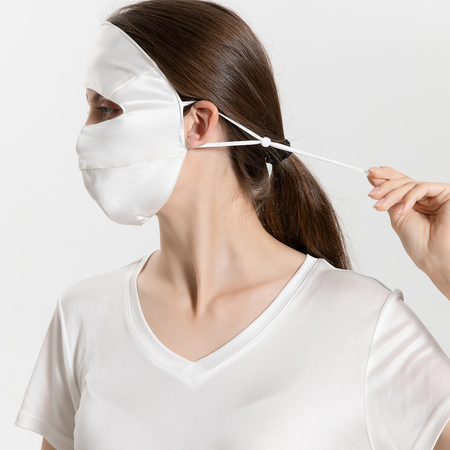 Summer Silk Full Face Masks Silk Beauty Mask Ivory M