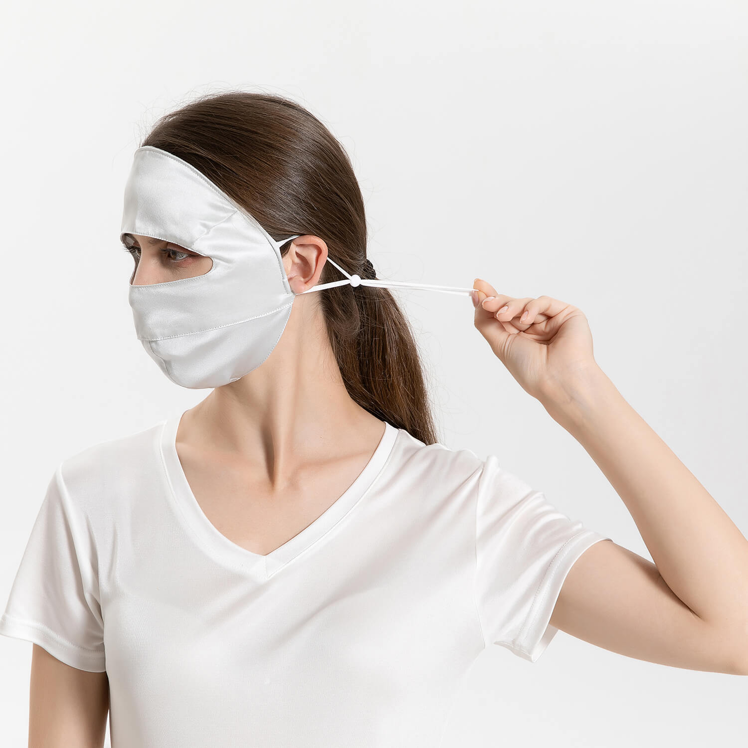 Summer Silk Full Face Masks Silk Beauty Mask Silver Gray M