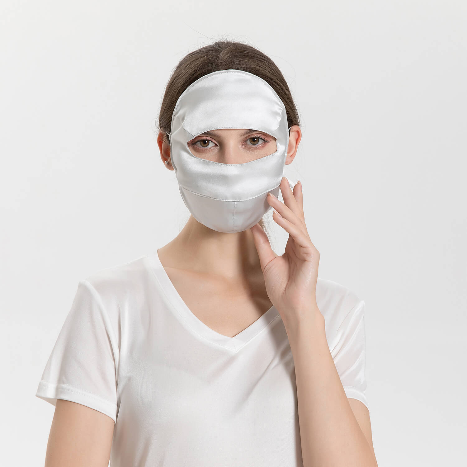 Summer Silk Full Face Masks Silk Beauty Mask Silver Gray M