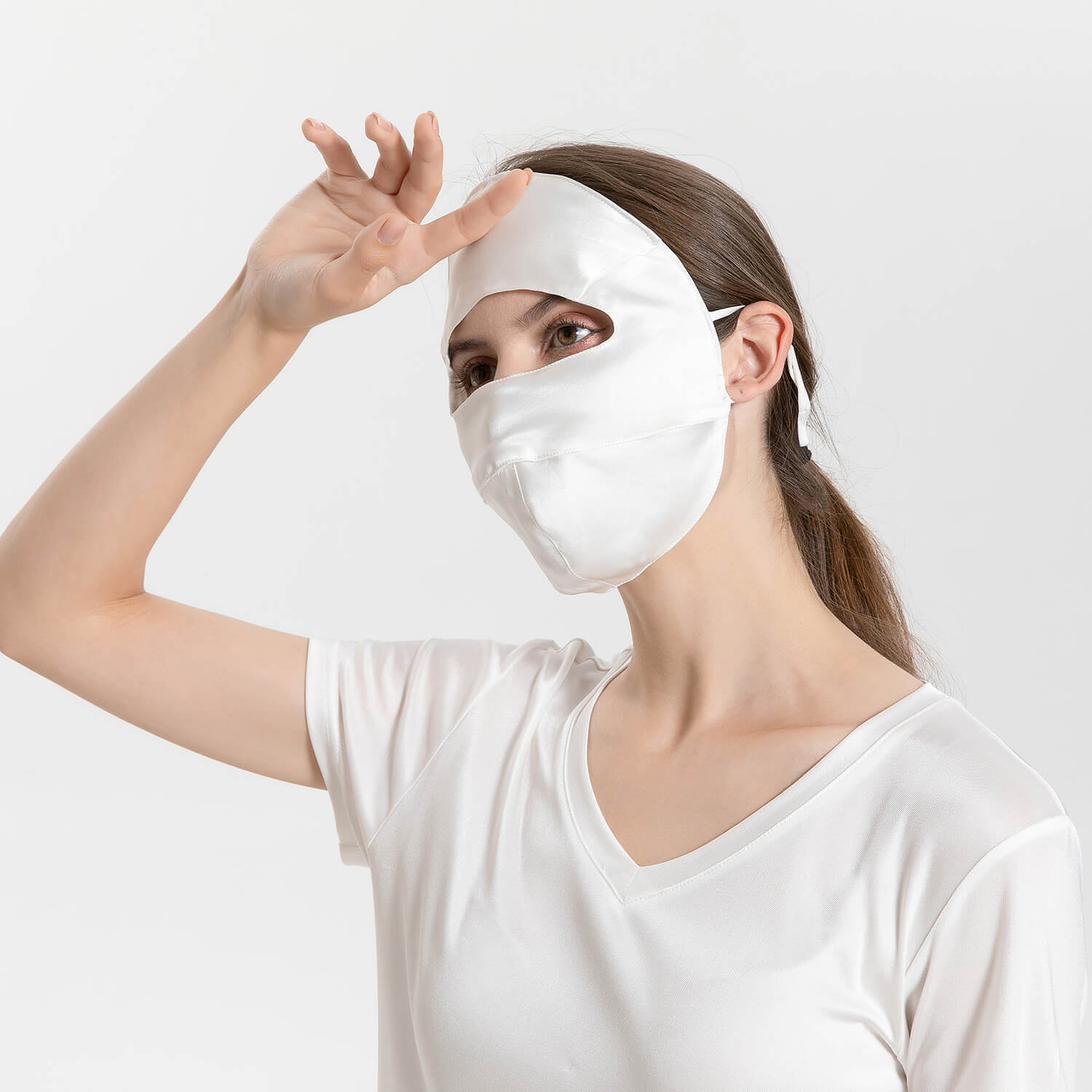 Summer Silk Full Face Masks Silk Beauty Mask Ivory M