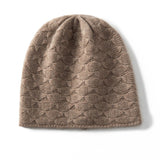Textured Cashmere Hat for Women Scallop Pattern Cashmere Beanie Taupe M