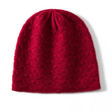 Textured Cashmere Hat for Women Scallop Pattern Cashmere Beanie Claret M