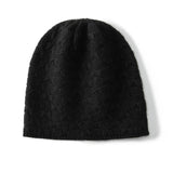 Textured Cashmere Hat for Women Scallop Pattern Cashmere Beanie Black M