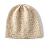 Textured Cashmere Hat for Women Scallop Pattern Cashmere Beanie Beige M