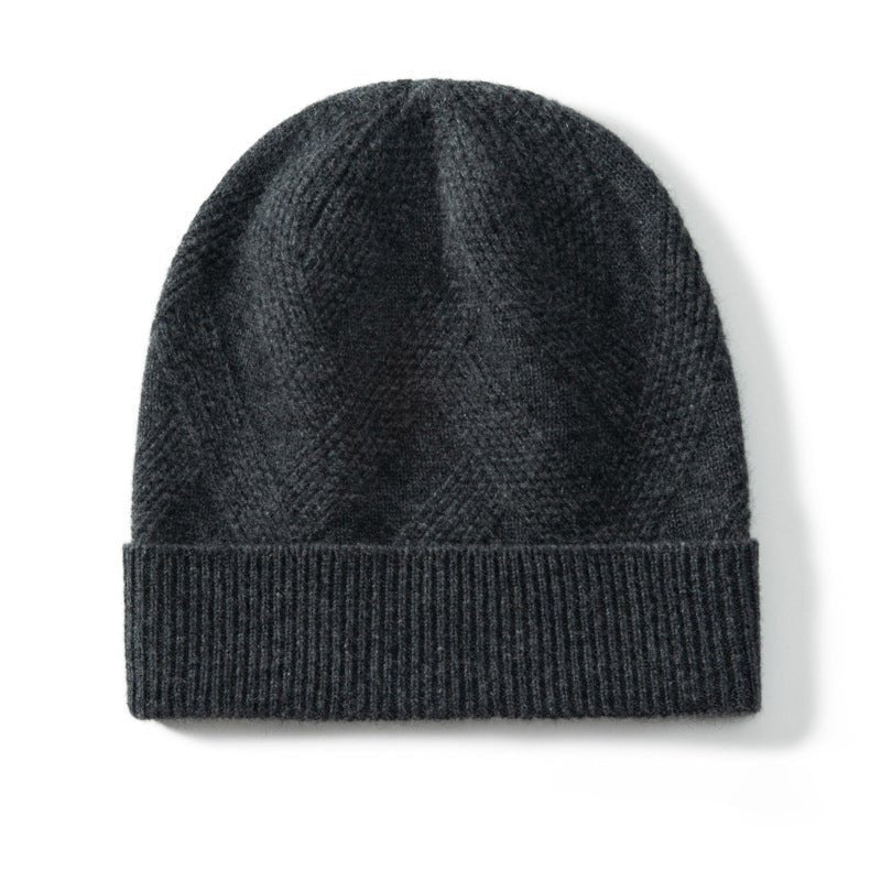 Thick Cashmere Beanie Ribbed Cashmere Winter Hat With Luxe Braided Dark Gray M