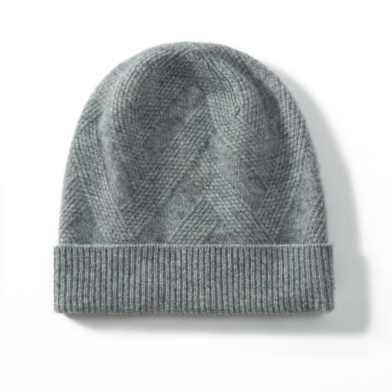 Thick Cashmere Beanie Ribbed Cashmere Winter Hat With Luxe Braided Gray M