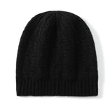 Chunky Cable Knit Cashmere Beanie Ribbed Cuff Thick Cashmere Hats Black M