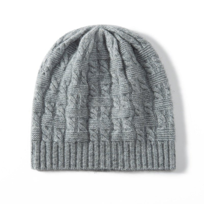 Chunky Cable Knit Cashmere Beanie Ribbed Cuff Thick Cashmere Hats Gray M