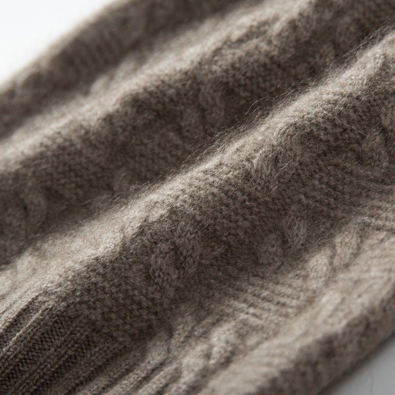 Chunky Cable Knit Cashmere Beanie Ribbed Cuff Thick Cashmere Hats Taupe M