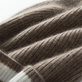 Pure Cashmere Ribbed Beanie Hat With Stripe Thick Cashmere Winter Hat Taupe M