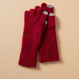 Touchscreen Cashmere Gloves Unisex Ribbed Cashmere Gloves Claret M