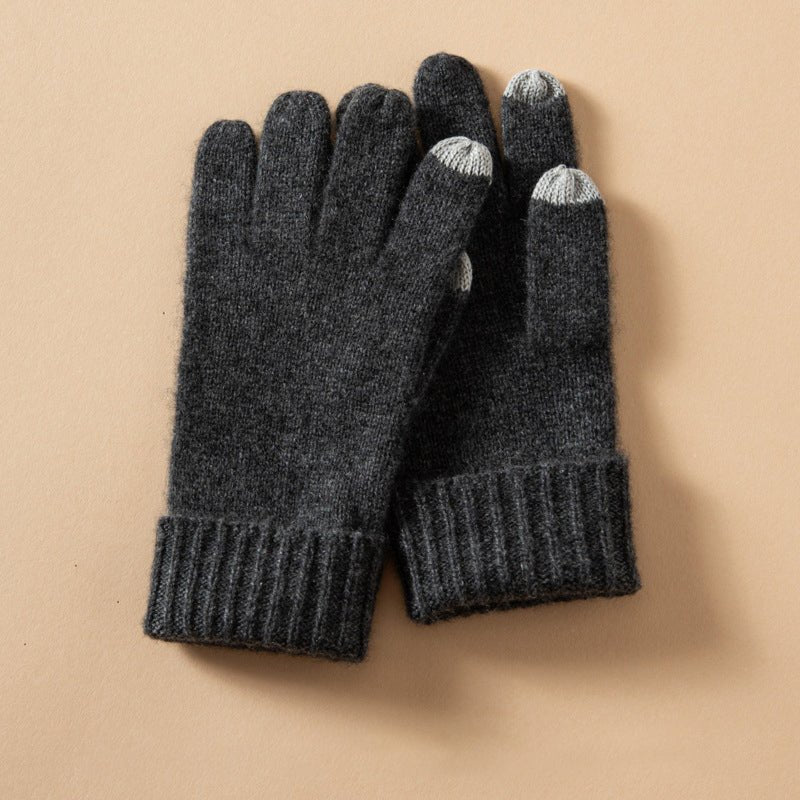Touchscreen Cashmere Gloves Unisex Ribbed Cashmere Gloves Grey M