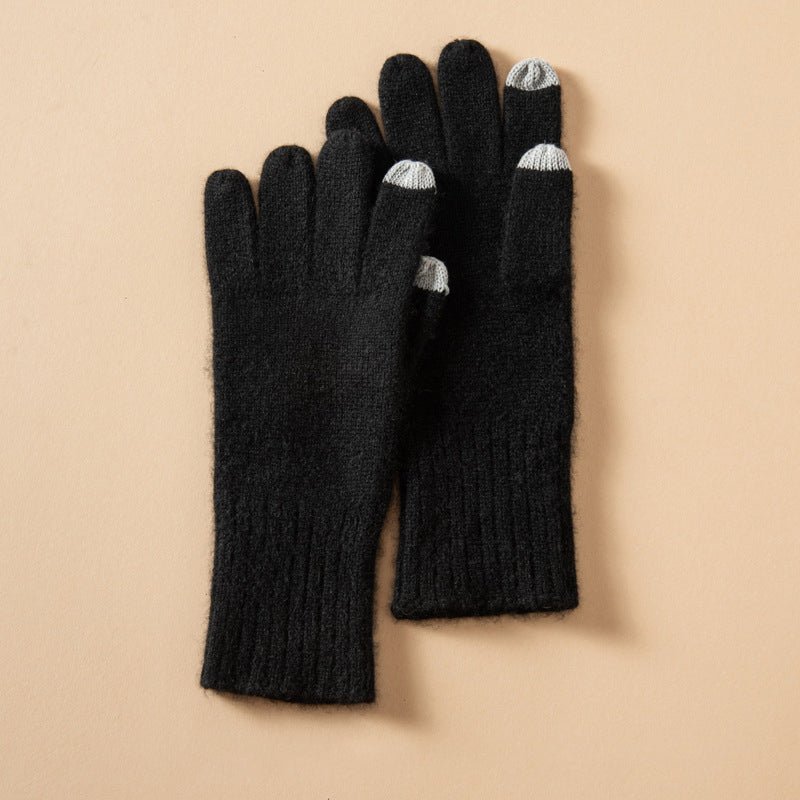 Touchscreen Cashmere Gloves Unisex Ribbed Cashmere Gloves Black M