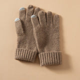 Touchscreen Cashmere Gloves Unisex Ribbed Cashmere Gloves Taupe M