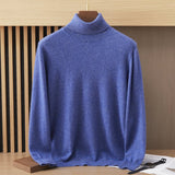 Mens Turtleneck Cashmere Sweater Long Sleeve Ribbed Hem Blue XS