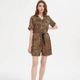 Two - piece Leopard Printed Silk Pajama Shorts Set Leopard Print S