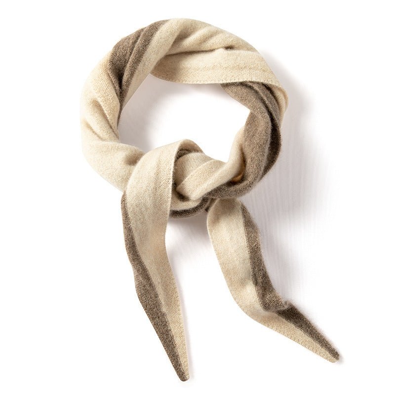 Two Tone Cashmere Wrap Cashmere Triangle Cashmere Neck Tie Cashmere Bandana Beige + Taupe M