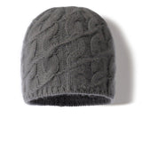Unisex Cable Knit Cashmere Beanie Chunky Cashmere Hat Ribbed Trim Grey M