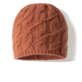 Unisex Cable Knit Cashmere Beanie Chunky Cashmere Hat Ribbed Trim Camel M
