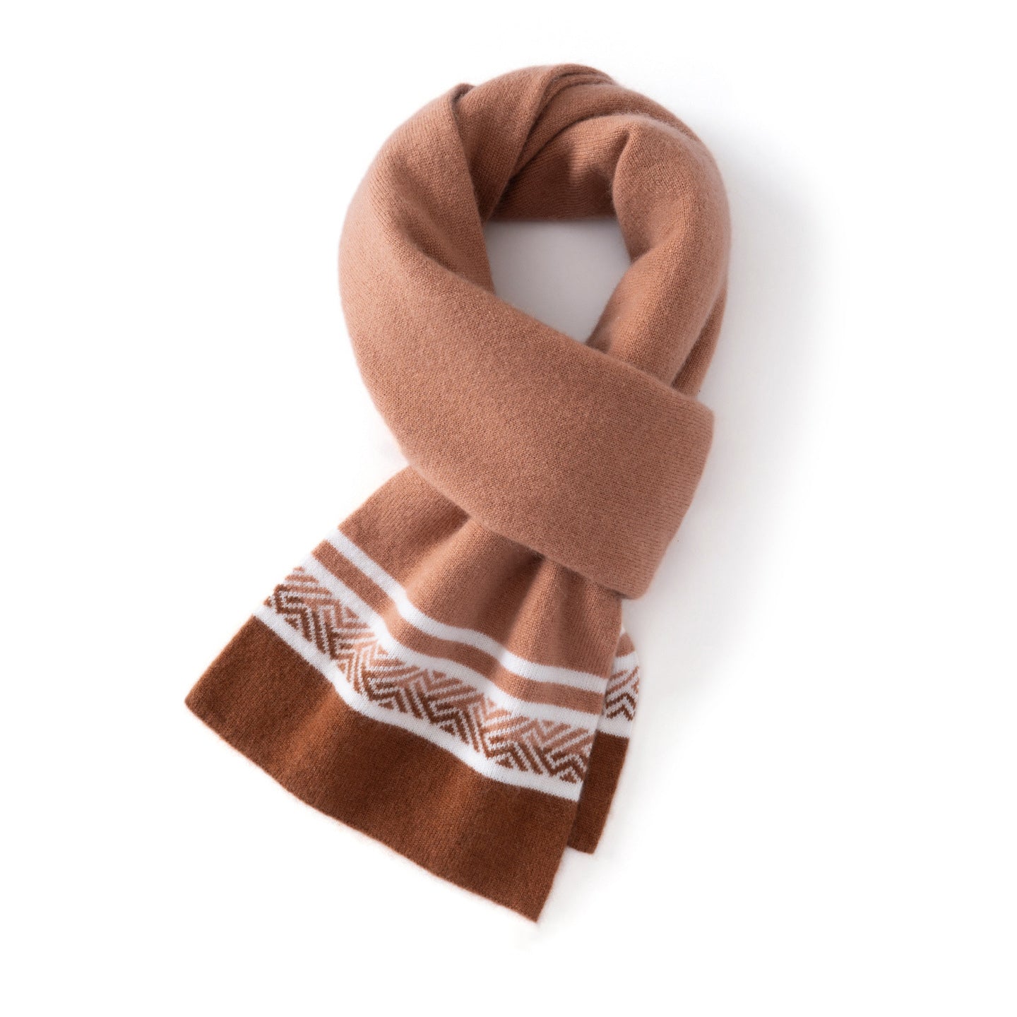 Unisex Cashmere Scarf with Contrast Woven Soft Knitted Cashmere Wrap Camel M