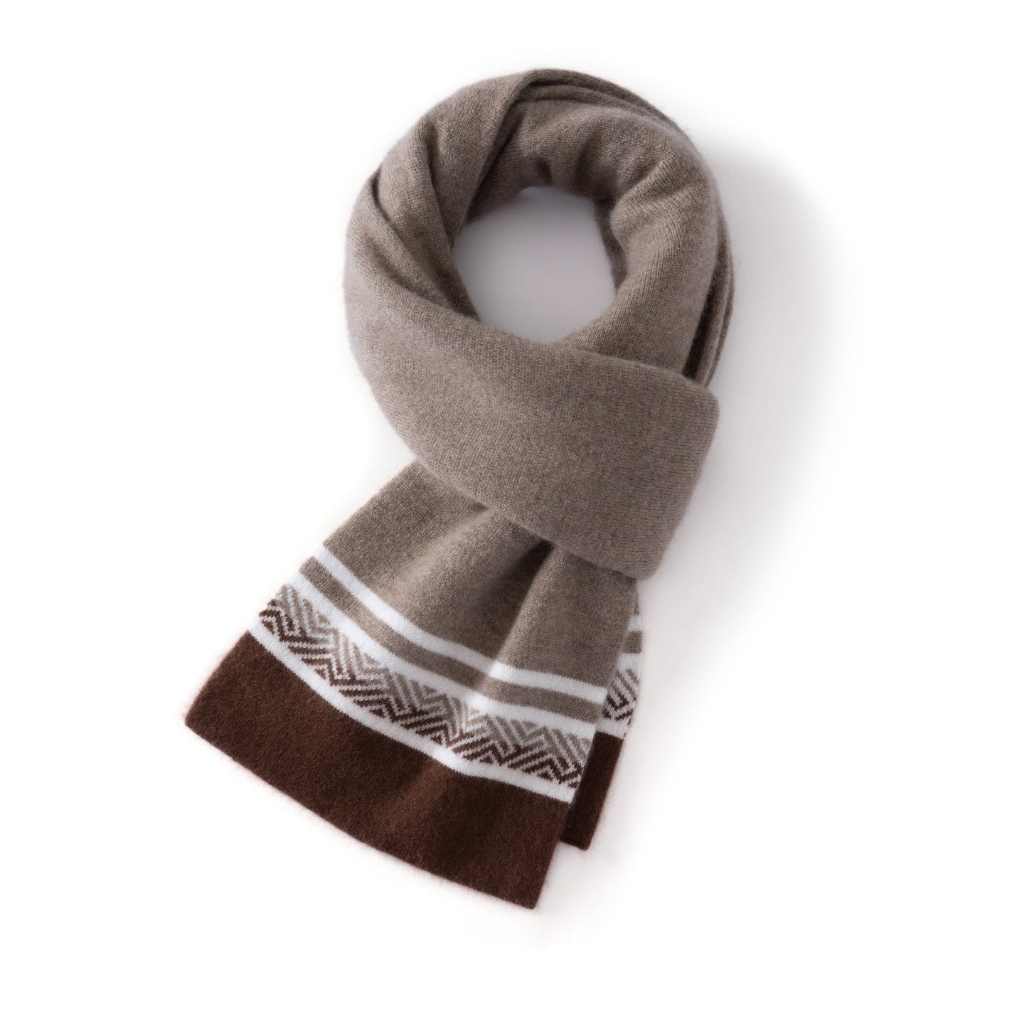 Unisex Cashmere Scarf with Contrast Woven Soft Knitted Cashmere Wrap Taupe M