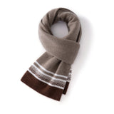 Unisex Cashmere Scarf with Contrast Woven Soft Knitted Cashmere Wrap Taupe M