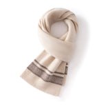 Unisex Cashmere Scarf with Contrast Woven Soft Knitted Cashmere Wrap Beige M