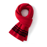 Unisex Cashmere Scarf with Contrast Woven Soft Knitted Cashmere Wrap Red M