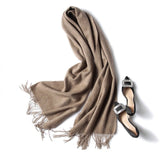 Unisex Cashmere Scarf With Fringed Edges Wrap Scarf With Tassel Taupe L