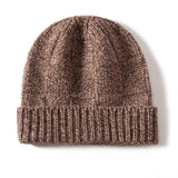Unisex Checkered Cashmere Beanie Ribbed Brim Cashmere Knit Hat Brown M