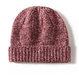 Unisex Checkered Cashmere Beanie Ribbed Brim Cashmere Knit Hat Red M