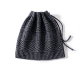 Unisex Drawstring Cashmere Knit Hat Versatile Cashmere Beanie Grey M