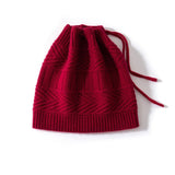Unisex Drawstring Cashmere Knit Hat Versatile Cashmere Beanie Claret M