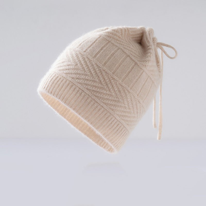 Unisex Drawstring Cashmere Knit Hat Versatile Cashmere Beanie Beige M