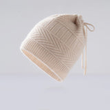 Unisex Drawstring Cashmere Knit Hat Versatile Cashmere Beanie Beige M