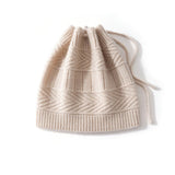 Unisex Drawstring Cashmere Knit Hat Versatile Cashmere Beanie Beige M