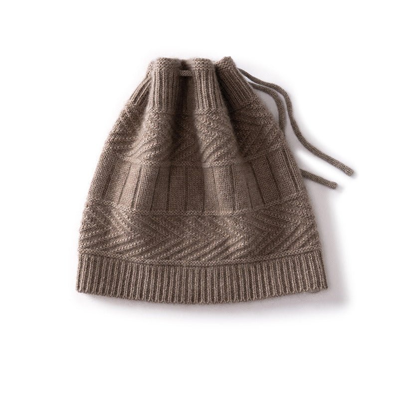 Unisex Drawstring Cashmere Knit Hat Versatile Cashmere Beanie Taupe M