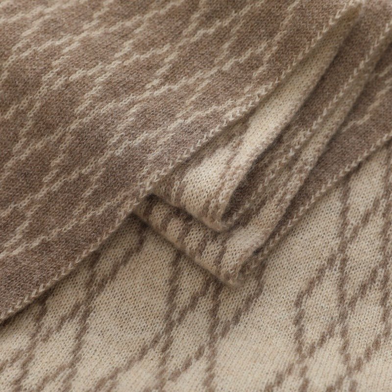 Unisex Geometric Diamond Knit Cashmere Scarf Long Cashmere Warp Taupe M
