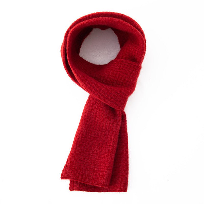 Unisex Long Cashmere Scarf for Fall Winter Cashmere Waffle Knit Scarf Red M
