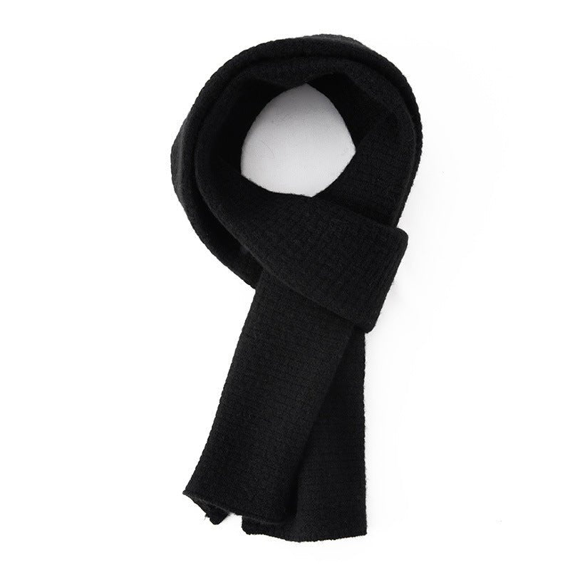 Unisex Long Cashmere Scarf for Fall Winter Cashmere Waffle Knit Scarf Black M